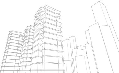 Mimari, soyut şehir 3D illüstrasyon