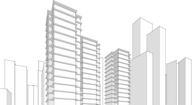 Mimari, soyut şehir 3D illüstrasyon
