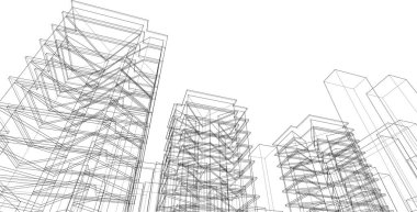 Mimari, soyut şehir 3D illüstrasyon