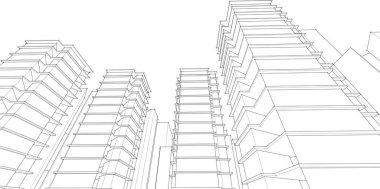 Mimari, soyut şehir 3D illüstrasyon