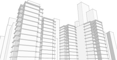 Mimari, soyut şehir 3D illüstrasyon