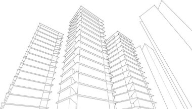 Mimari, soyut şehir 3D illüstrasyon