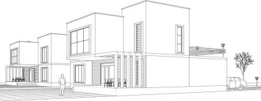 Kasaba evleri konsept 3D illüstrasyon