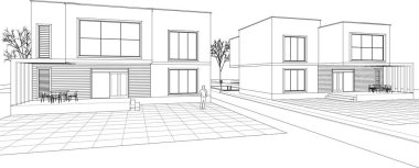 Kasaba evleri konsept 3D illüstrasyon