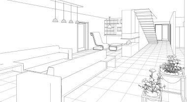 ev mimarisi projesi çizimi 3d illüstrasyon