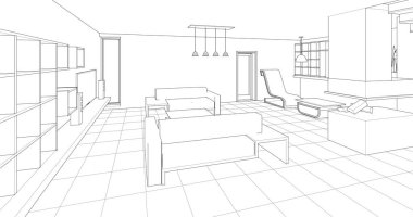 ev mimarisi projesi çizimi 3d illüstrasyon