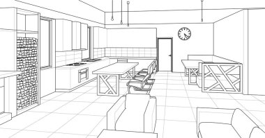 ev mimarisi projesi çizimi 3d illüstrasyon