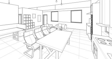 ev mimarisi projesi çizimi 3d illüstrasyon