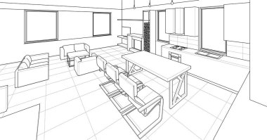 ev mimarisi projesi çizimi 3d illüstrasyon