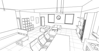 ev mimarisi projesi çizimi 3d illüstrasyon