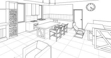 ev mimarisi projesi çizimi 3d illüstrasyon