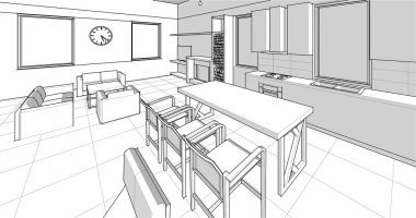 ev mimarisi projesi çizimi 3d illüstrasyon