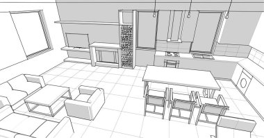 ev mimarisi projesi çizimi 3d illüstrasyon