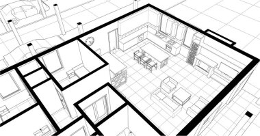 ev mimarisi projesi çizimi 3d illüstrasyon