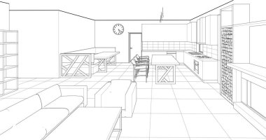 ev mimarisi projesi çizimi 3d illüstrasyon