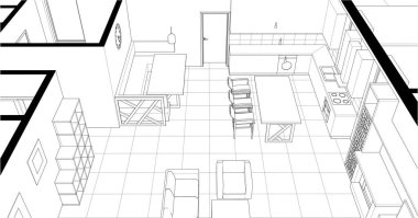 ev mimarisi projesi çizimi 3d illüstrasyon