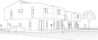 Kasaba evleri konsept 3D illüstrasyon