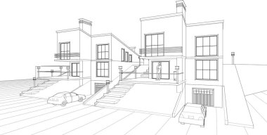 Kasaba evleri konsept 3D illüstrasyon