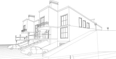 Kasaba evleri konsept 3D illüstrasyon