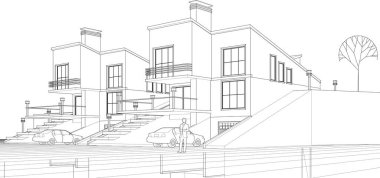 Kasaba evleri konsept 3D illüstrasyon