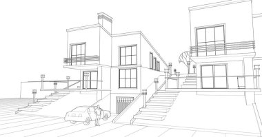 Kasaba evleri konsept 3D illüstrasyon