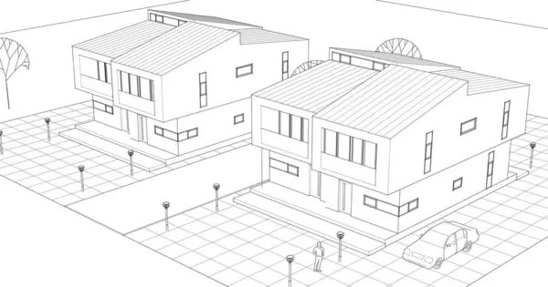 Townhouses Sketch Konsep Ilustrasi - Stok Vektor
