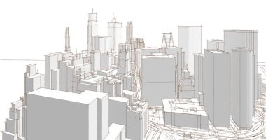 Soyut şehir manzarası 3D illüstrasyon