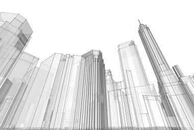 Soyut şehir manzarası 3D illüstrasyon