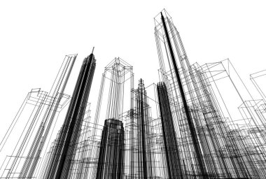 Soyut şehir manzarası 3D illüstrasyon