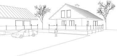 Kasaba evleri konsept 3D illüstrasyon