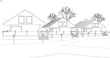 Kasaba evleri konsept 3D illüstrasyon