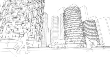 modern şehir mimarisi, 3D illüstrasyon