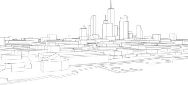 Modern şehir panoraması, 3d vektör illüstrasyonu