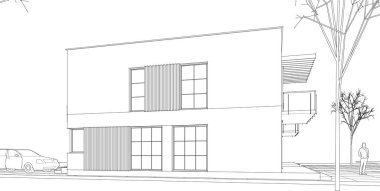 Modern evler mimari proje taslağı, 3d vektör illüstrasyonu