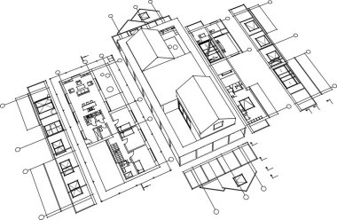 ev projesi planı, 3d vektör illüstrasyonu  