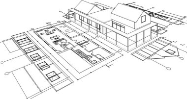 ev projesi planı, 3d vektör illüstrasyonu  