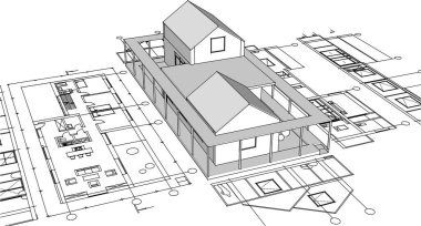ev projesi planı, 3d vektör illüstrasyonu  