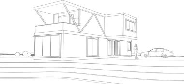 ev taslak binası, 3d vektör illüstrasyonu