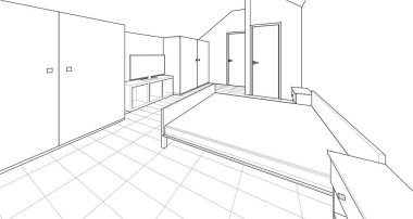 İç yatak odası banyosu, 3 boyutlu vektör illüstrasyonu