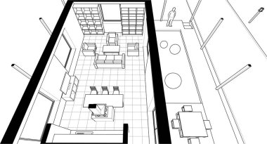 ev içi taslak, 3d vektör illüstrasyonu