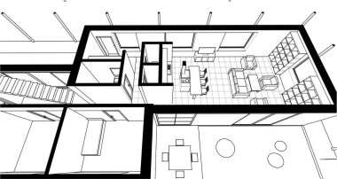 ev içi taslak, 3d vektör illüstrasyonu