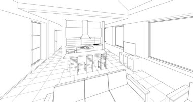 ev içi taslak, 3d vektör illüstrasyonu