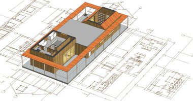 ev mimarisi proje taslağı, 3D illüstrasyon