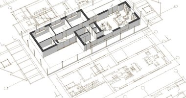 ev mimarisi proje taslağı, 3D illüstrasyon