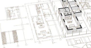 ev mimarisi proje taslağı, 3D illüstrasyon