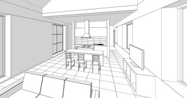 ev içi taslak 3d illüstrasyon