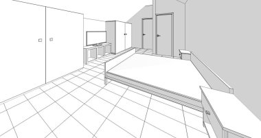 ev içi yatak odası 3D illüstrasyon