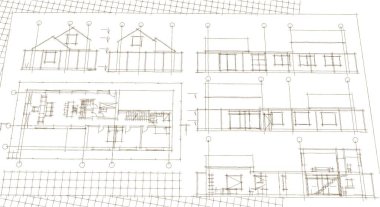 ev mimarisi proje taslağı, 3D illüstrasyon