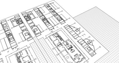 ev mimarisi proje taslağı, 3D illüstrasyon