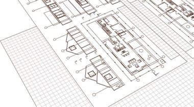 ev mimarisi proje taslağı, 3D illüstrasyon